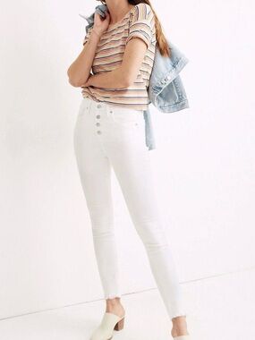 Madewell 9in Mid-Rise White Button-Fly Skinny Jeans